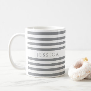 Minimalist Grey Stripes Pattern Name Coffee Mug