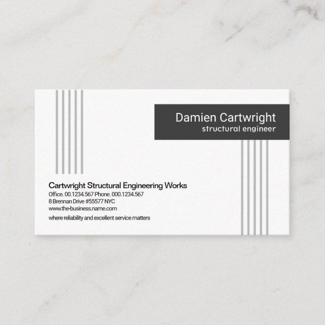 Minimalist Grey Vertical Lines Structural Engineer Business Card (Front)