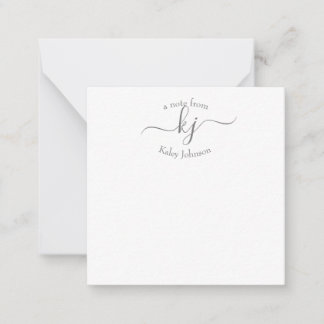 Minimalist Grey White 2 Monogram Name Note Card