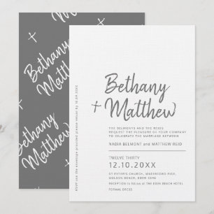 Minimalist grey white calligraphy script wedding invitation