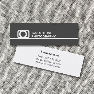 Minimalist Grey White Line Icon Photography Mini Business Card