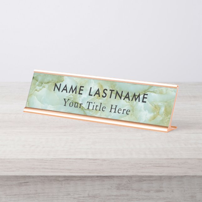 Minimalist Grey White Marble Custom Desk Name Plat Plate (Front)