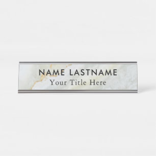 Minimalist Grey White Marble Custom Desk Name Plate