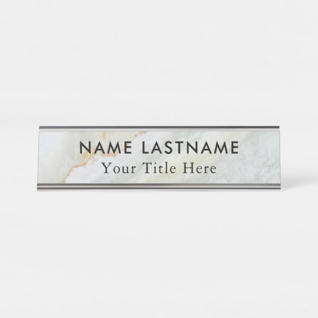 Minimalist Grey White Marble Custom Desk Name Plate (Front)