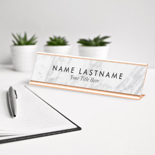 Minimalist Grey White Marble Custom Desk Nameplate