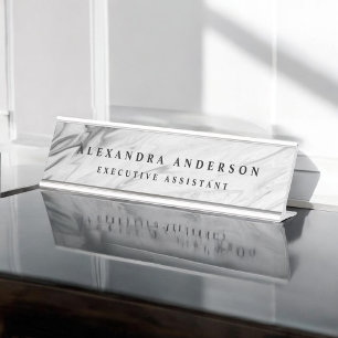 Minimalist Grey White Marble Professional Desk Name Plate