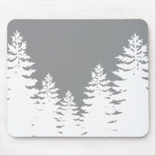 Minimalist grey white pine tree silhouette       mouse mat