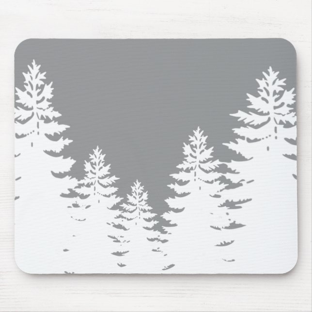 Minimalist grey white pine tree silhouette       mouse mat (Front)