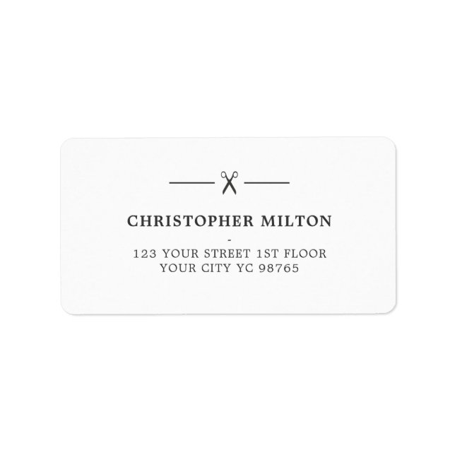 Minimalist Grey White Scissors Hair Salon Label (Front)