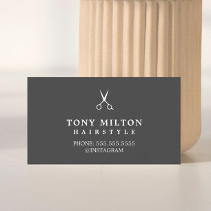 Minimalist Grey White Scissors Hairdresser Business Card