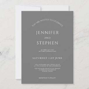Minimalist Grey White Simple Clean Elegant Wedding Invitation