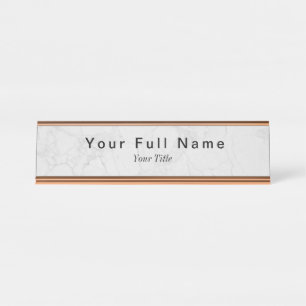 Minimalist Grey White Stone Custom Desk Name Plate