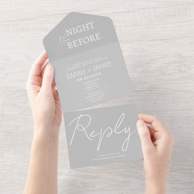 Minimalist Grey White the Night Before Wedding  All In One Invitation (Tearaway)