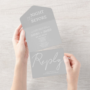 Minimalist Grey White the Night Before Wedding All In One Invitation