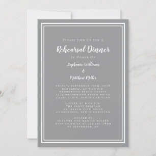 Minimalist Grey White Wedding Rehearsal Dinner Invitation
