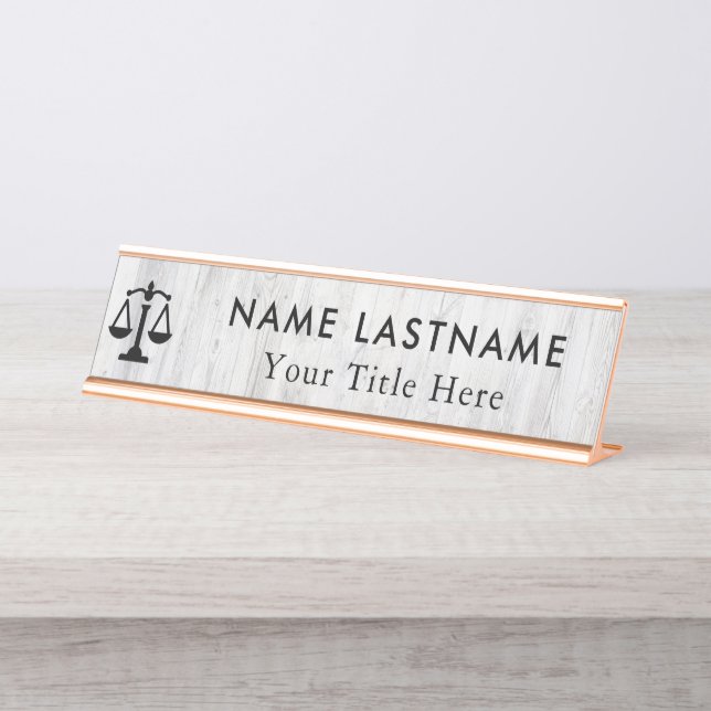 Minimalist Grey White Woodland Attorney Desk Name Plate (Front)