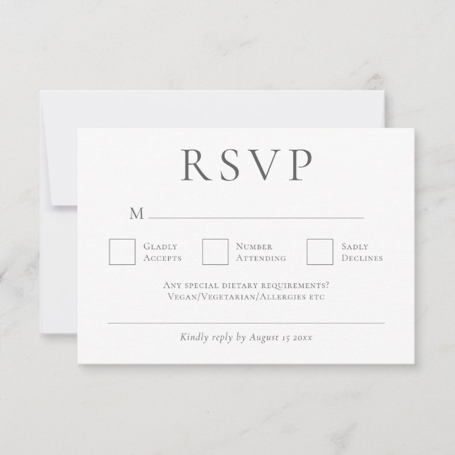 Minimalist Grey Writing Wedding RSVP Card (Front)