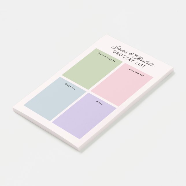 Minimalist Grocery List with Colour organisation Post-it Notes (Angled)