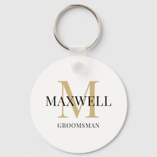 Minimalist Groomsman Black Gold Custom Monogram Key Ring