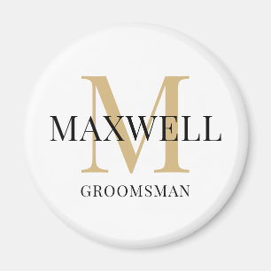 Minimalist Groomsman Black Gold Custom Monogram Magnet