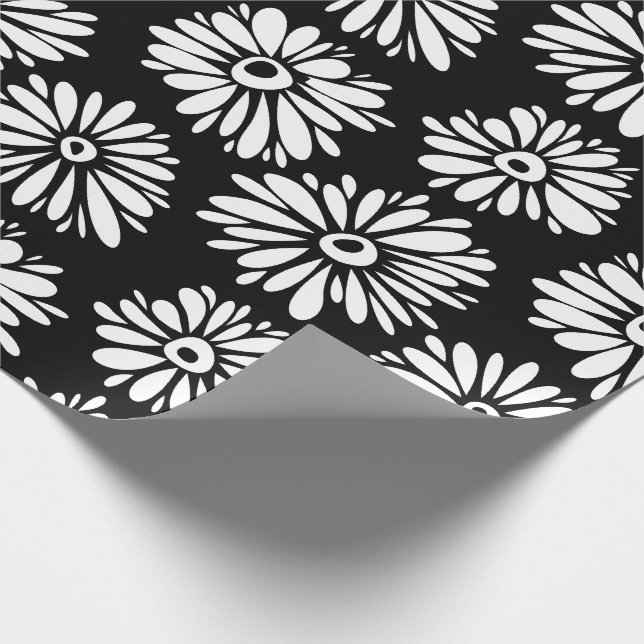 Minimalist Groovy Black and White Daisy Pattern Wrapping Paper (Corner)