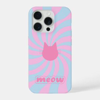 Minimalist Groovy Retro Meow Design iPhone 15 Pro Case