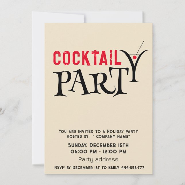 Minimalist grundge cocktail party corporate  invitation (Front)