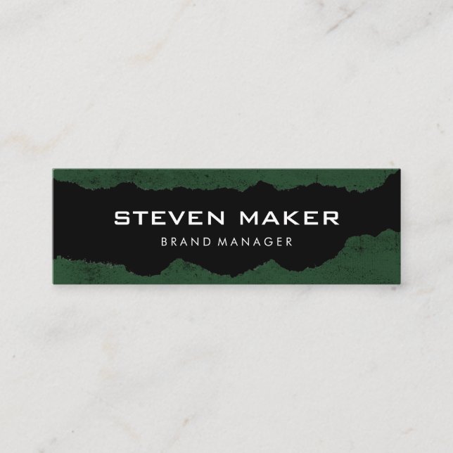 Minimalist Grunge Green Grey Mini Business Card (Front)