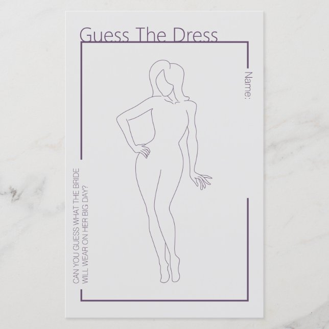 Minimalist Guess the Dress Bridal Shower Game (Front)