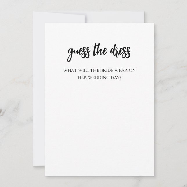 Minimalist Guess The Dress Bridal Shower Game Card (Front)