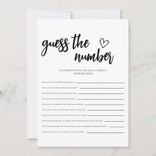 Minimalist Guess the Number Bridal Shower Card (Front)
