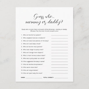 Minimalist Guess Who Mum Dad Baby Shower Game Card