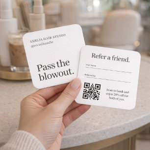 Minimalist Hair Salon Refer a Friend QR Code  Square Business Card