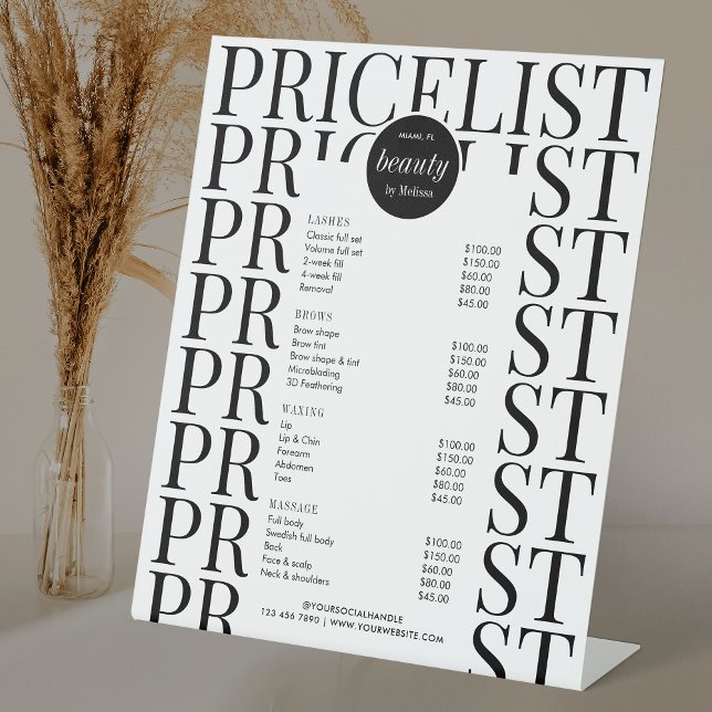 Minimalist Hair Salon Spa Services Price List Pedestal Sign (Creator Uploaded)