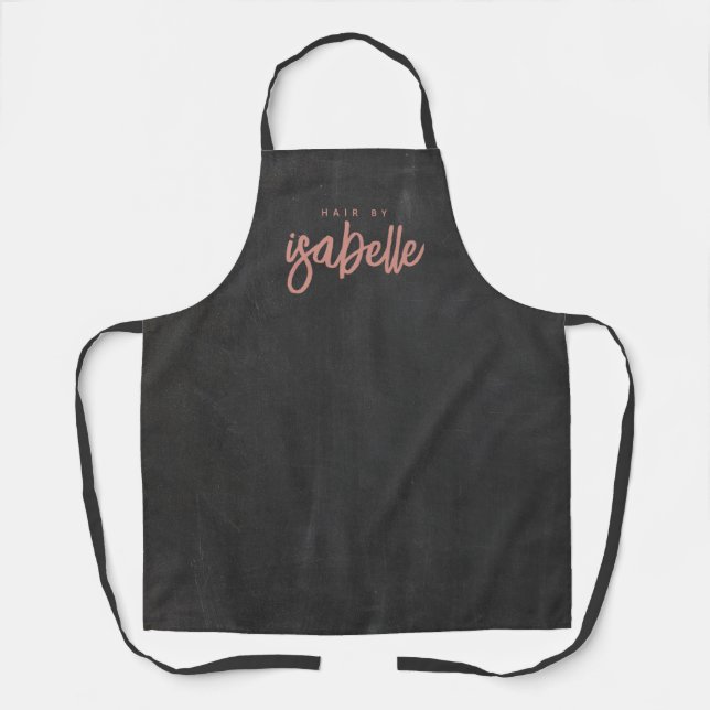 Minimalist Hair Stylist Dusty Pink Script Black Apron (Front)