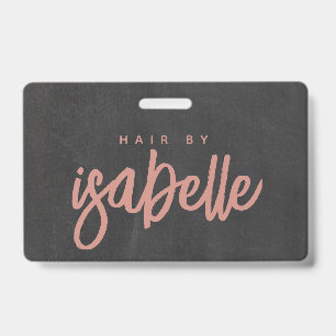 Minimalist Hair Stylist Dusty Pink Script Black ID Badge