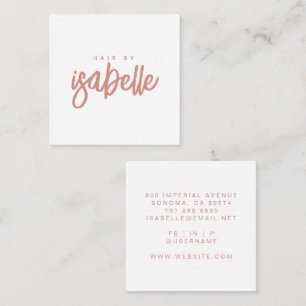 Minimalist Hair Stylist Dusty Pink Script Black Square Business Card