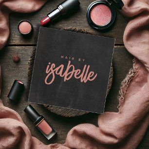 Minimalist Hair Stylist Dusty Pink Script Black Square Business Card