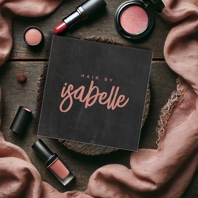 Minimalist Hair Stylist Dusty Pink Script Black Square Business Card (Creator Uploaded)