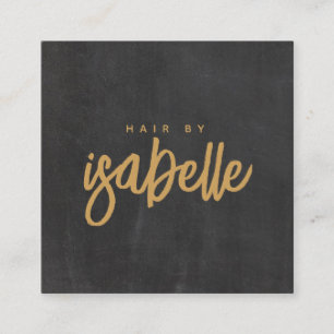 Minimalist Hair Stylist Gold Script Black Square Business Card