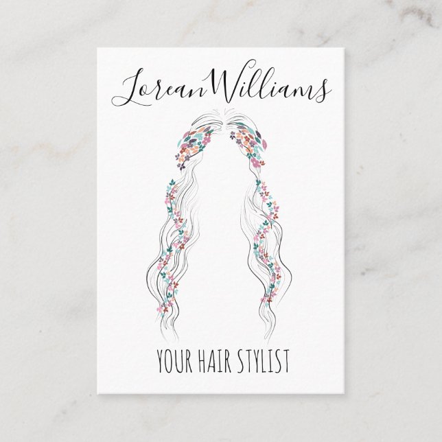 Minimalist Hairstylist Bride Wavy Hair Chic Floral Business Card (Front)