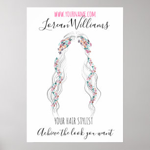 Minimalist Hairstylist Bride Wavy Hair Chic Floral Poster