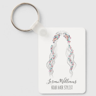 Minimalist Hairstylist Bride Wavy Hair Floral QR Key Ring