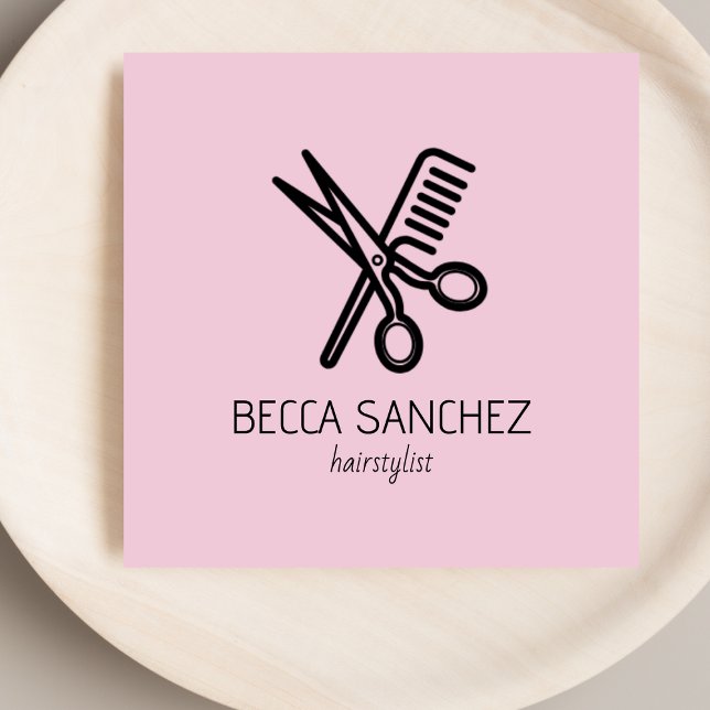 Minimalist hairstylist hairdresser square business card (Creator Uploaded)
