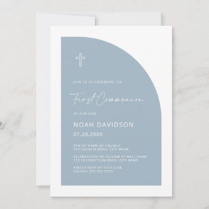 Minimalist Half Arch Light Blue First Communion Invitation