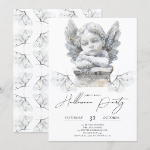 Minimalist Halloween Angel Statue Haunted Forrest Invitation