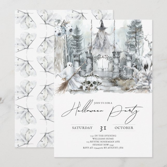 Minimalist Halloween Haunted Forrest Invitation (Front/Back)