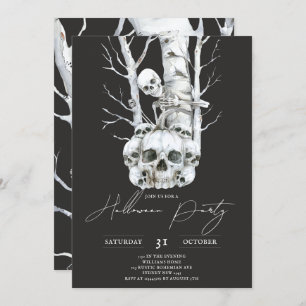 Minimalist Halloween Haunted Smiling Skeleton Invitation