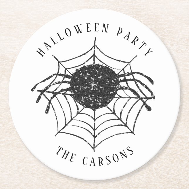 Minimalist Halloween Party Spider Web Decor Round Paper Coaster (Front)