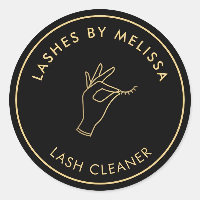 Minimalist Hand and Lashes Circle Logo Black/Gold Classic Round Sticker (Front)